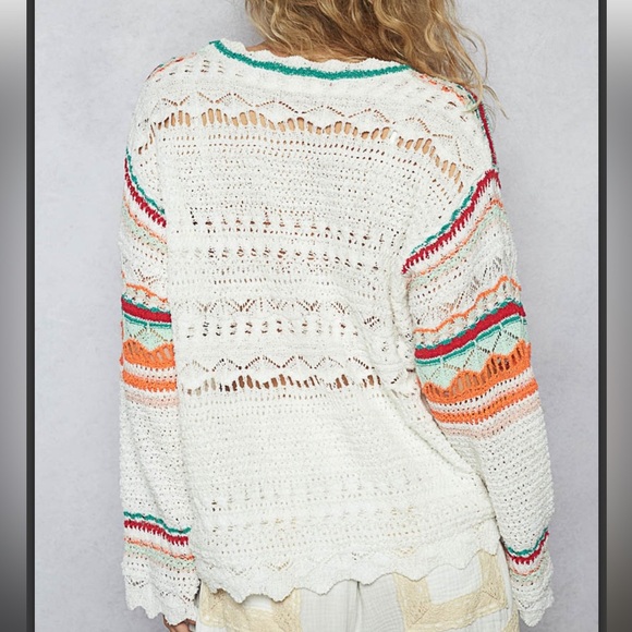 298 🧡 POL. Colorful Striped Knit Summer Sweater - Picture 3 of 6